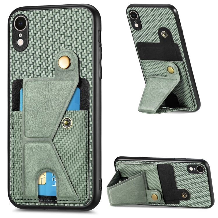 Portafoglio in fibra di carbonio Flip Card Custodia per telefono con supporto a forma di K, For iPhone X / XS, For iPhone XR, For iPhone XS Max, For iPhone 11