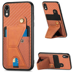 Portafoglio in fibra di carbonio Flip Card Custodia per telefono con supporto a forma di K, For iPhone X / XS, For iPhone XR, For iPhone XS Max, For iPhone 11
