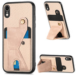 Portafoglio in fibra di carbonio Flip Card Custodia per telefono con supporto a forma di K, For iPhone X / XS, For iPhone XR, For iPhone XS Max, For iPhone 11