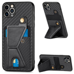 Portafoglio in fibra di carbonio Flip Card Custodia per telefono con supporto a forma di K, For iPhone 11 Pro, For iPhone 11 Pro Max, For iPhone 12 mini, For iPhone 12