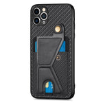 Portafoglio in fibra di carbonio Flip Card Custodia per telefono con supporto a forma di K, For iPhone 11 Pro, For iPhone 11 Pro Max, For iPhone 12 mini, For iPhone 12