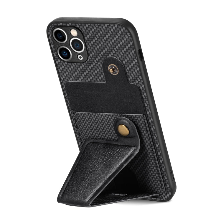 Portafoglio in fibra di carbonio Flip Card Custodia per telefono con supporto a forma di K, For iPhone 11 Pro, For iPhone 11 Pro Max, For iPhone 12 mini, For iPhone 12