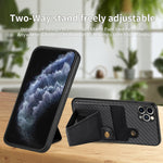 Portafoglio in fibra di carbonio Flip Card Custodia per telefono con supporto a forma di K, For iPhone 11 Pro, For iPhone 11 Pro Max, For iPhone 12 mini, For iPhone 12