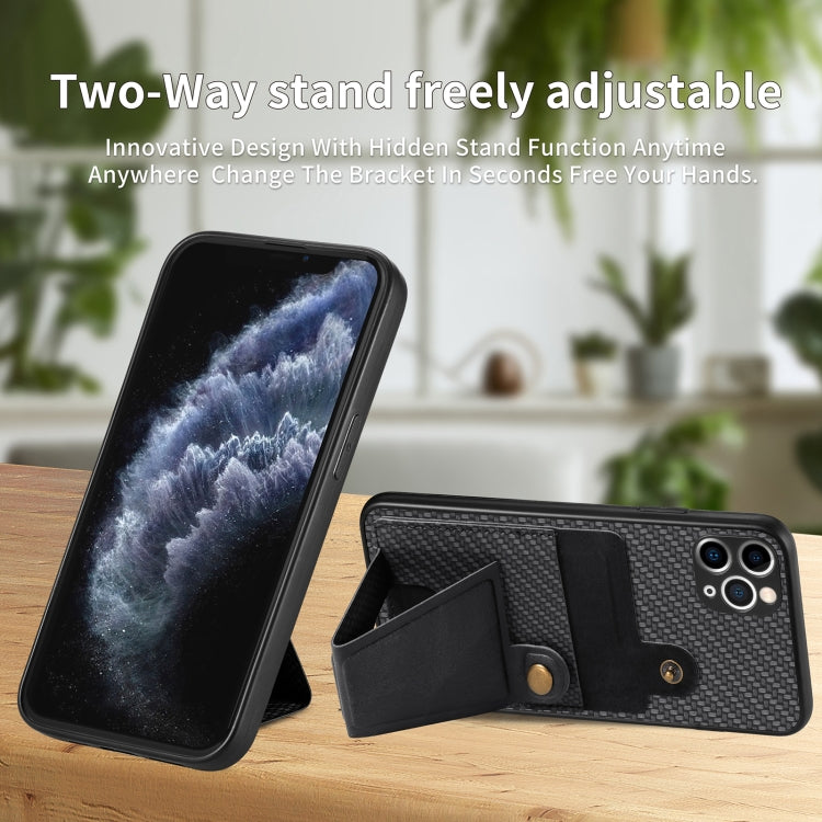 Portafoglio in fibra di carbonio Flip Card Custodia per telefono con supporto a forma di K, For iPhone 11 Pro, For iPhone 11 Pro Max, For iPhone 12 mini, For iPhone 12