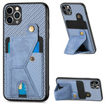 Portafoglio in fibra di carbonio Flip Card Custodia per telefono con supporto a forma di K, For iPhone 11 Pro, For iPhone 11 Pro Max, For iPhone 12 mini, For iPhone 12