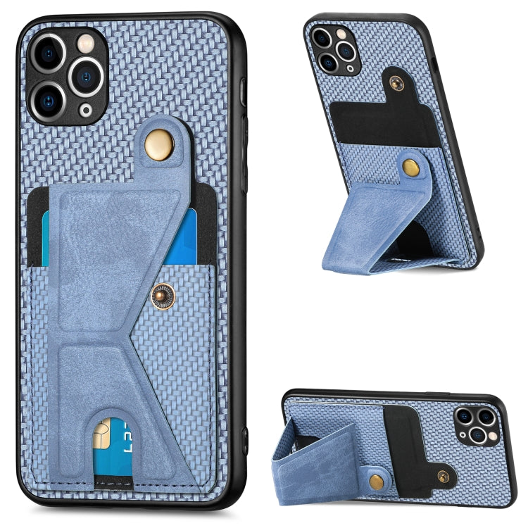 Portafoglio in fibra di carbonio Flip Card Custodia per telefono con supporto a forma di K, For iPhone 11 Pro, For iPhone 11 Pro Max, For iPhone 12 mini, For iPhone 12