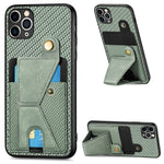 Portafoglio in fibra di carbonio Flip Card Custodia per telefono con supporto a forma di K, For iPhone 11 Pro, For iPhone 11 Pro Max, For iPhone 12 mini, For iPhone 12