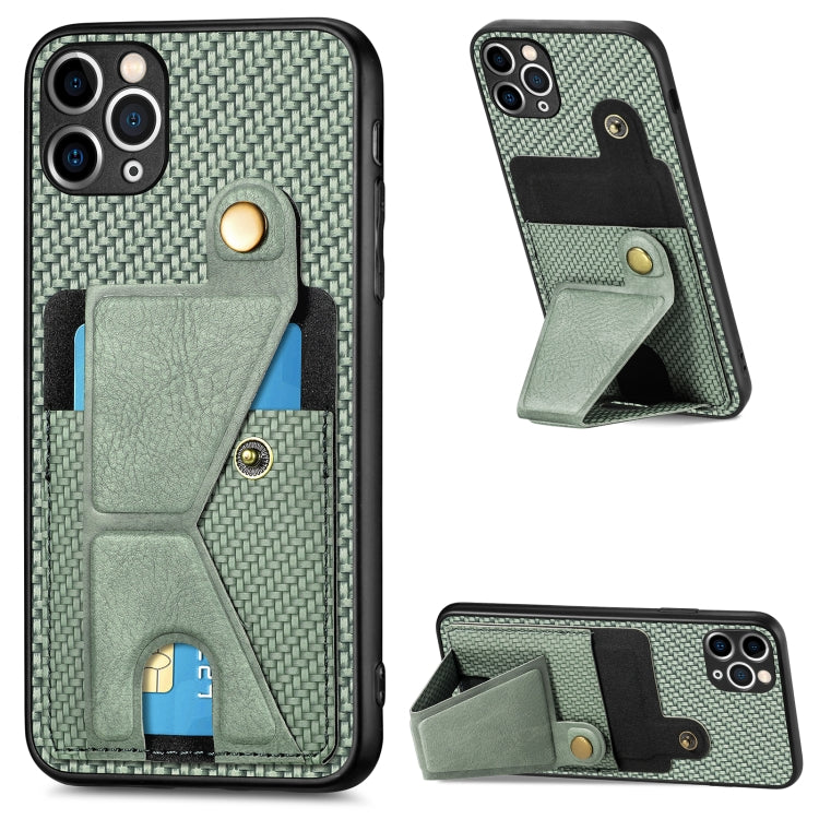 Portafoglio in fibra di carbonio Flip Card Custodia per telefono con supporto a forma di K, For iPhone 11 Pro, For iPhone 11 Pro Max, For iPhone 12 mini, For iPhone 12