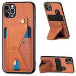 Portafoglio in fibra di carbonio Flip Card Custodia per telefono con supporto a forma di K, For iPhone 11 Pro, For iPhone 11 Pro Max, For iPhone 12 mini, For iPhone 12