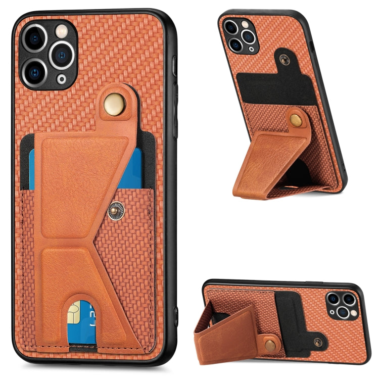 Portafoglio in fibra di carbonio Flip Card Custodia per telefono con supporto a forma di K, For iPhone 11 Pro, For iPhone 11 Pro Max, For iPhone 12 mini, For iPhone 12
