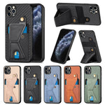 Portafoglio in fibra di carbonio Flip Card Custodia per telefono con supporto a forma di K, For iPhone 11 Pro, For iPhone 11 Pro Max, For iPhone 12 mini, For iPhone 12
