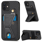 Portafoglio in fibra di carbonio Flip Card Custodia per telefono con supporto a forma di K, For iPhone 11 Pro, For iPhone 11 Pro Max, For iPhone 12 mini, For iPhone 12