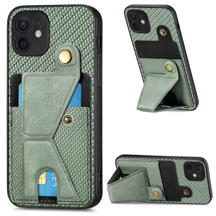 Portafoglio in fibra di carbonio Flip Card Custodia per telefono con supporto a forma di K, For iPhone 11 Pro, For iPhone 11 Pro Max, For iPhone 12 mini, For iPhone 12