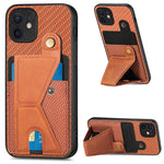 Portafoglio in fibra di carbonio Flip Card Custodia per telefono con supporto a forma di K, For iPhone 11 Pro, For iPhone 11 Pro Max, For iPhone 12 mini, For iPhone 12