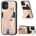 Portafoglio in fibra di carbonio Flip Card Custodia per telefono con supporto a forma di K, For iPhone 11 Pro, For iPhone 11 Pro Max, For iPhone 12 mini, For iPhone 12
