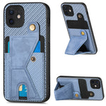 Portafoglio in fibra di carbonio Flip Card Custodia per telefono con supporto a forma di K, For iPhone 11 Pro, For iPhone 11 Pro Max, For iPhone 12 mini, For iPhone 12