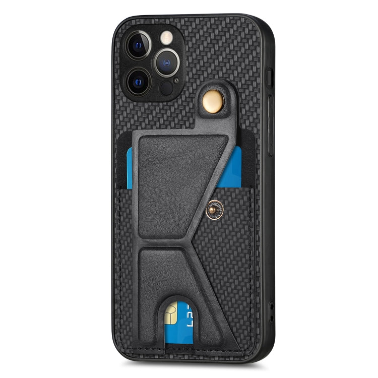 Portafoglio in fibra di carbonio Flip Card Custodia per telefono con supporto a forma di K, For iPhone 12 Pro, For iPhone 12 Pro Max, For iPhone 13 mini, For iPhone 13