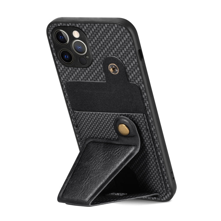 Portafoglio in fibra di carbonio Flip Card Custodia per telefono con supporto a forma di K, For iPhone 12 Pro, For iPhone 12 Pro Max, For iPhone 13 mini, For iPhone 13