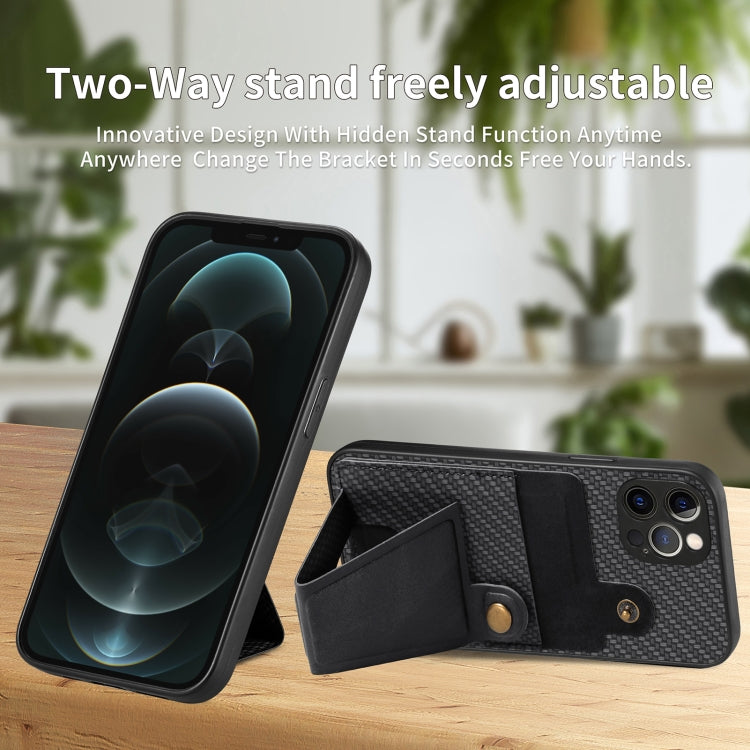 Portafoglio in fibra di carbonio Flip Card Custodia per telefono con supporto a forma di K, For iPhone 12 Pro, For iPhone 12 Pro Max, For iPhone 13 mini, For iPhone 13