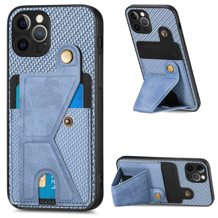 Portafoglio in fibra di carbonio Flip Card Custodia per telefono con supporto a forma di K, For iPhone 12 Pro, For iPhone 12 Pro Max, For iPhone 13 mini, For iPhone 13