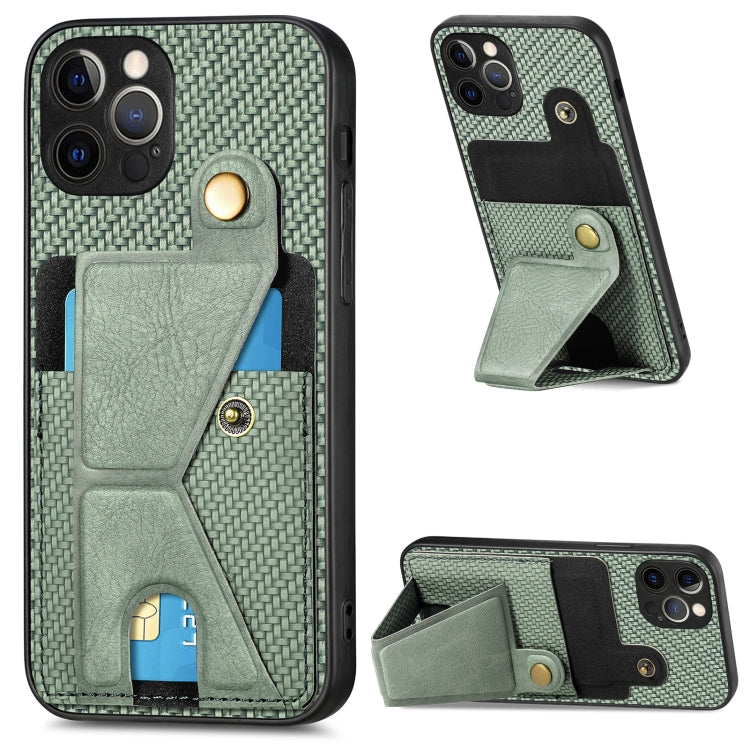 Portafoglio in fibra di carbonio Flip Card Custodia per telefono con supporto a forma di K, For iPhone 12 Pro, For iPhone 12 Pro Max, For iPhone 13 mini, For iPhone 13