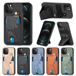 Portafoglio in fibra di carbonio Flip Card Custodia per telefono con supporto a forma di K, For iPhone 12 Pro, For iPhone 12 Pro Max, For iPhone 13 mini, For iPhone 13