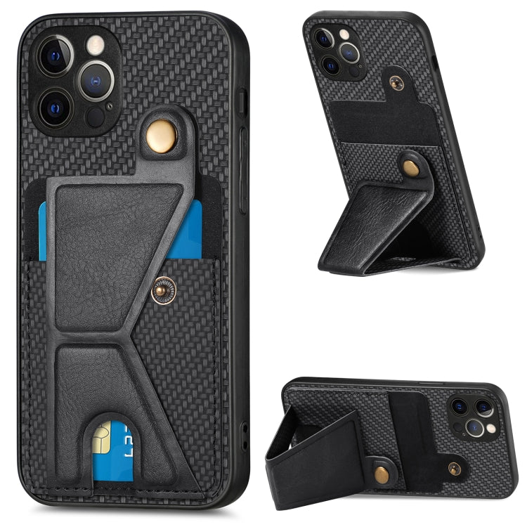 Portafoglio in fibra di carbonio Flip Card Custodia per telefono con supporto a forma di K, For iPhone 12 Pro, For iPhone 12 Pro Max, For iPhone 13 mini, For iPhone 13
