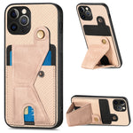 Portafoglio in fibra di carbonio Flip Card Custodia per telefono con supporto a forma di K, For iPhone 12 Pro, For iPhone 12 Pro Max, For iPhone 13 mini, For iPhone 13