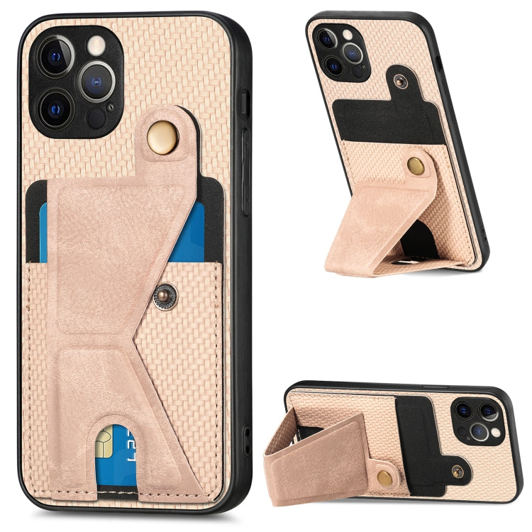 Portafoglio in fibra di carbonio Flip Card Custodia per telefono con supporto a forma di K, For iPhone 12 Pro, For iPhone 12 Pro Max, For iPhone 13 mini, For iPhone 13