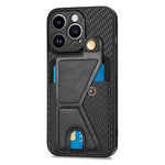 Portafoglio in fibra di carbonio Flip Card Custodia per telefono con supporto a forma di K, For iPhone 13 Pro, For iPhone 13 Pro Max, For iPhone 14, For iPhone 14 Plus