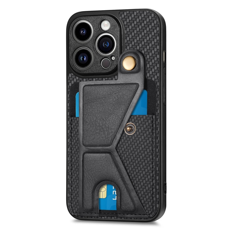 Portafoglio in fibra di carbonio Flip Card Custodia per telefono con supporto a forma di K, For iPhone 13 Pro, For iPhone 13 Pro Max, For iPhone 14, For iPhone 14 Plus