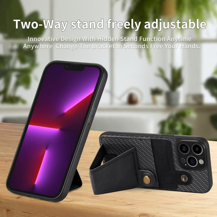 Portafoglio in fibra di carbonio Flip Card Custodia per telefono con supporto a forma di K, For iPhone 13 Pro, For iPhone 13 Pro Max, For iPhone 14, For iPhone 14 Plus