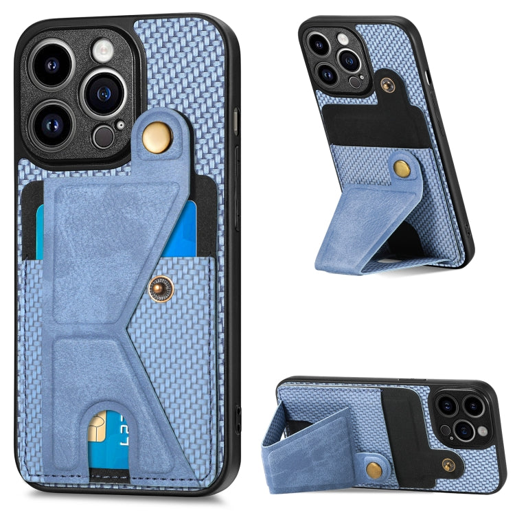 Portafoglio in fibra di carbonio Flip Card Custodia per telefono con supporto a forma di K, For iPhone 13 Pro, For iPhone 13 Pro Max, For iPhone 14, For iPhone 14 Plus