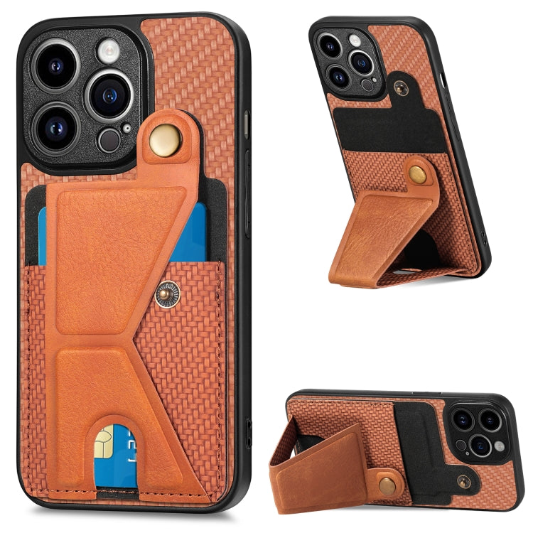 Portafoglio in fibra di carbonio Flip Card Custodia per telefono con supporto a forma di K, For iPhone 13 Pro, For iPhone 13 Pro Max, For iPhone 14, For iPhone 14 Plus