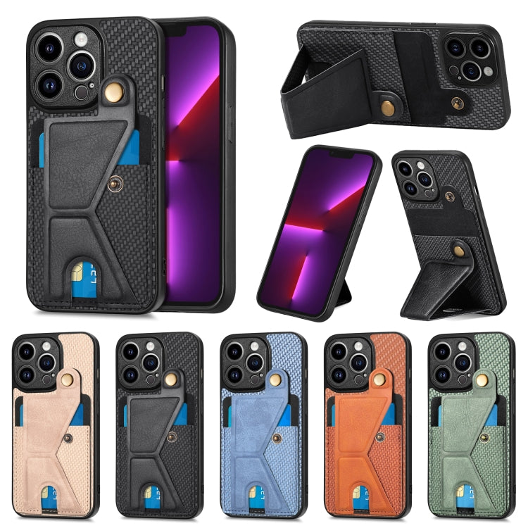 Portafoglio in fibra di carbonio Flip Card Custodia per telefono con supporto a forma di K, For iPhone 13 Pro, For iPhone 13 Pro Max, For iPhone 14, For iPhone 14 Plus