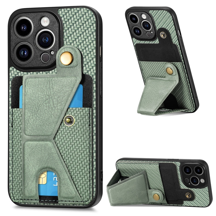 Portafoglio in fibra di carbonio Flip Card Custodia per telefono con supporto a forma di K, For iPhone 13 Pro, For iPhone 13 Pro Max, For iPhone 14, For iPhone 14 Plus