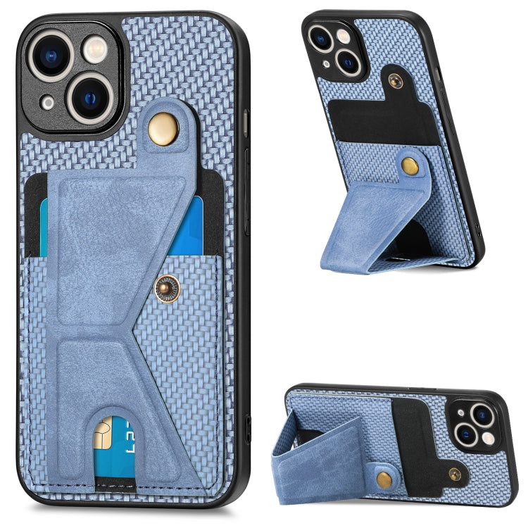 Portafoglio in fibra di carbonio Flip Card Custodia per telefono con supporto a forma di K, For iPhone 13 Pro, For iPhone 13 Pro Max, For iPhone 14, For iPhone 14 Plus