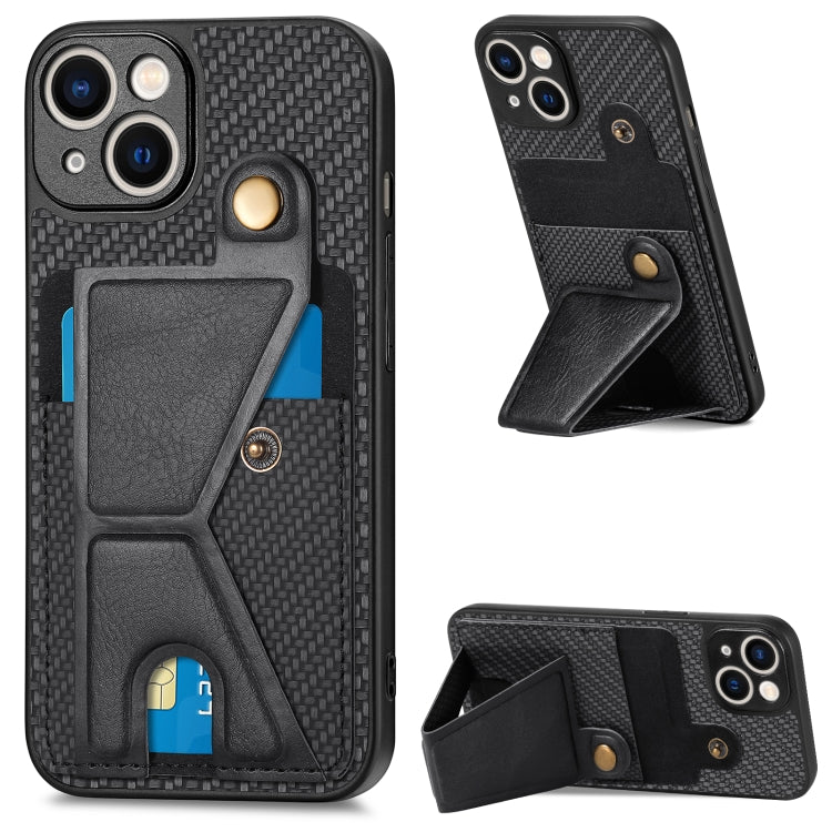 Portafoglio in fibra di carbonio Flip Card Custodia per telefono con supporto a forma di K, For iPhone 13 Pro, For iPhone 13 Pro Max, For iPhone 14, For iPhone 14 Plus