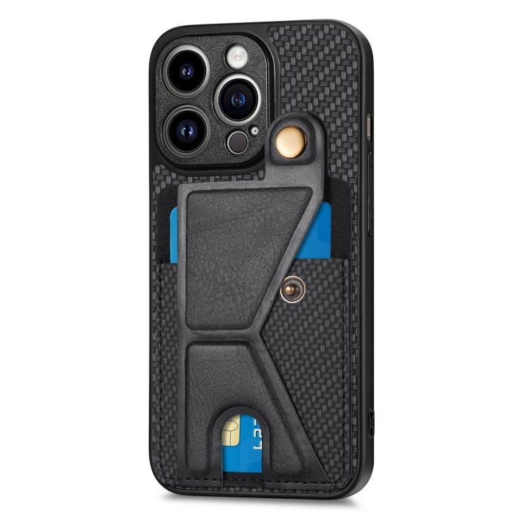 Portafoglio in fibra di carbonio Flip Card Custodia per telefono con supporto a forma di K, For iPhone 14 Pro, For iPhone 14 Pro Max
