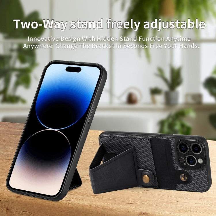 Portafoglio in fibra di carbonio Flip Card Custodia per telefono con supporto a forma di K, For iPhone 14 Pro, For iPhone 14 Pro Max