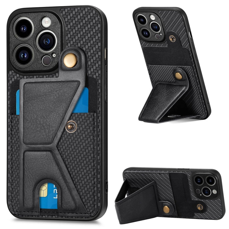 Portafoglio in fibra di carbonio Flip Card Custodia per telefono con supporto a forma di K, For iPhone 14 Pro, For iPhone 14 Pro Max