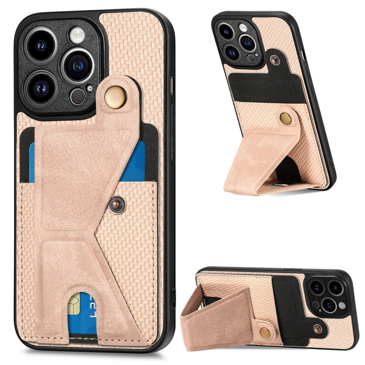 Portafoglio in fibra di carbonio Flip Card Custodia per telefono con supporto a forma di K, For iPhone 14 Pro, For iPhone 14 Pro Max