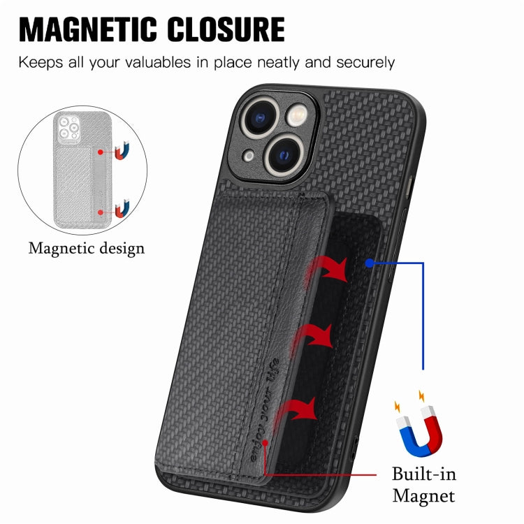 Custodia per telefono con borsa per carte magnetiche in fibra di carbonio, For iPhone 14, For iPhone 14 Plus, For iPhone 14 Pro, For iPhone 14 Pro Max