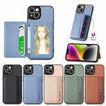 Custodia per telefono con borsa per carte magnetiche in fibra di carbonio, For iPhone 14, For iPhone 14 Plus, For iPhone 14 Pro, For iPhone 14 Pro Max
