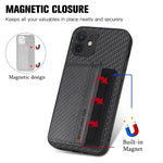 Custodia per telefono con borsa per carte magnetiche in fibra di carbonio, For iPhone 12 mini, For iPhone 12, For iPhone 12 Pro, For iPhone 12 Pro Max