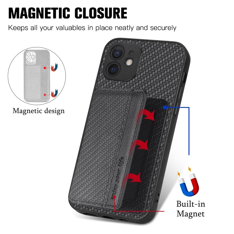 Custodia per telefono con borsa per carte magnetiche in fibra di carbonio, For iPhone 12 mini, For iPhone 12, For iPhone 12 Pro, For iPhone 12 Pro Max