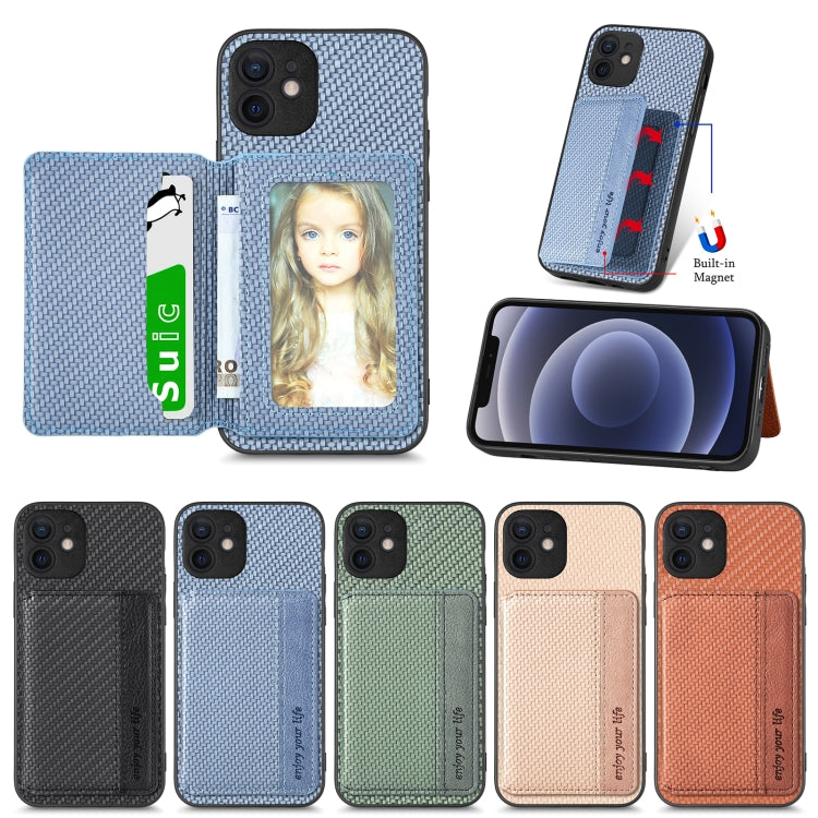 Custodia per telefono con borsa per carte magnetiche in fibra di carbonio, For iPhone 12 mini, For iPhone 12, For iPhone 12 Pro, For iPhone 12 Pro Max