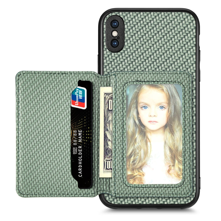 Custodia per telefono con borsa per carte magnetiche in fibra di carbonio, For iPhone 11, For iPhone 11 Pro, For iPhone 11 Pro Max, For iPhone X / XS