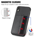 Custodia per telefono con borsa per carte magnetiche in fibra di carbonio, For iPhone XR, For iPhone XS Max, For iPhone SE 2022 / 2020 / 7 / 8, For iPhone 7 Plus / 8 Plus