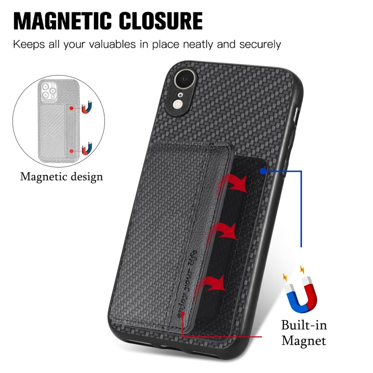 Custodia per telefono con borsa per carte magnetiche in fibra di carbonio, For iPhone XR, For iPhone XS Max, For iPhone SE 2022 / 2020 / 7 / 8, For iPhone 7 Plus / 8 Plus